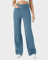 High-Waist Button Front Straight-Leg Pants